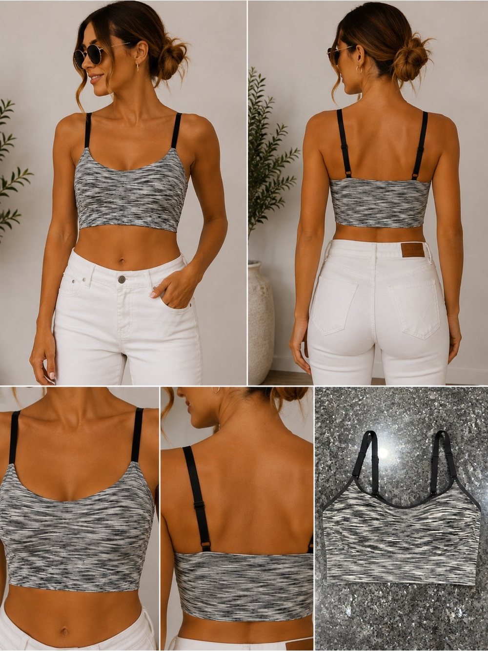 No Boundaries Gray Space-Dye Bandeau Bralette with Black Straps.
63